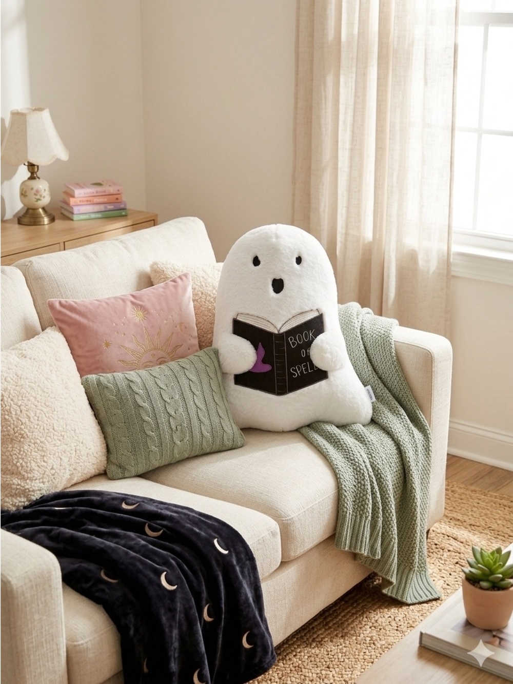 Martha Stewart Halloween Ghost Book of Spells Faux Fur Pillow